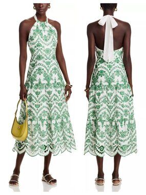 Milly Hayden Scallop Embroidered Eyelet Halter Midi Dress